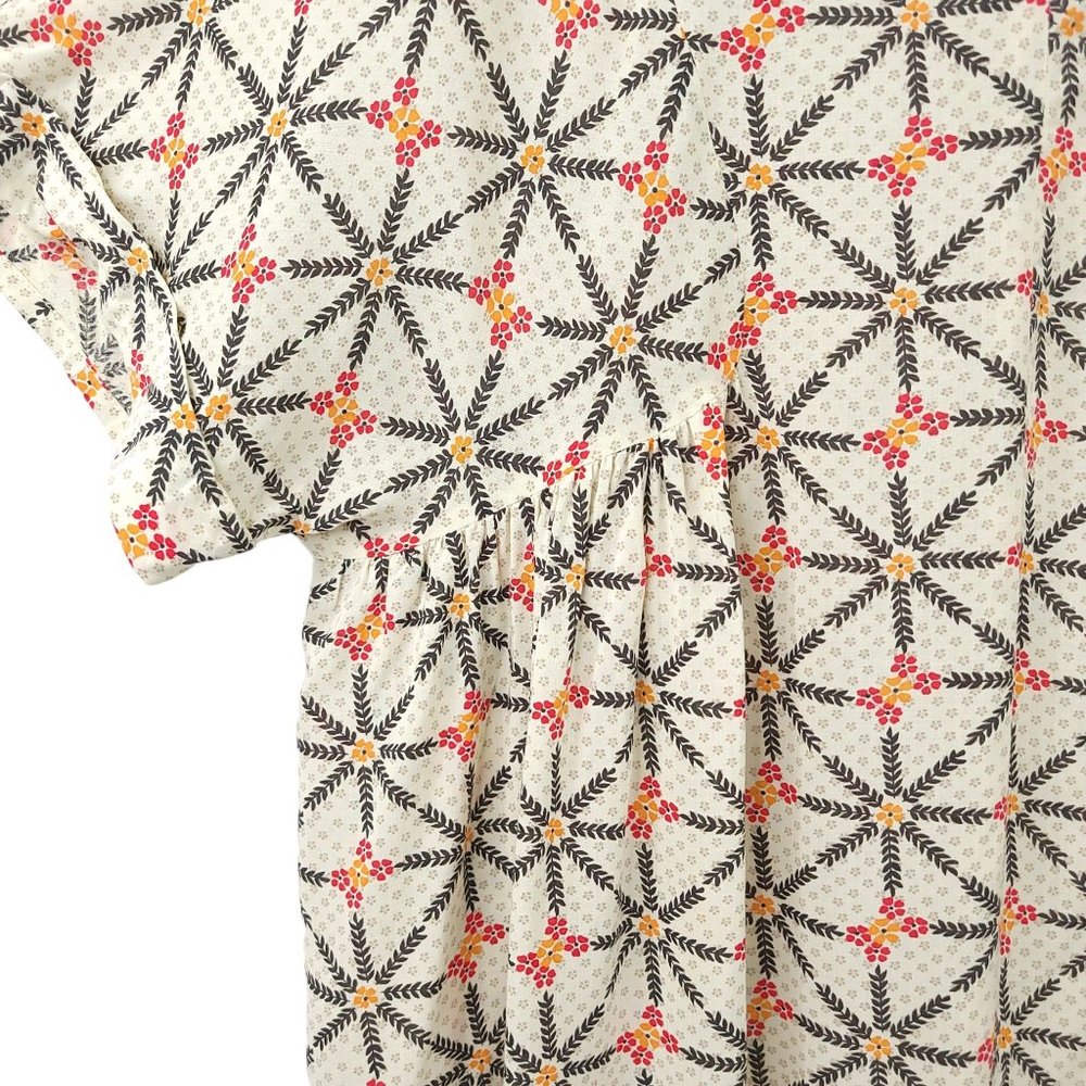 Free People Geometric Floral Tunic Trapeze Dress S High Low White Orange Boho - Picture 12 of 16